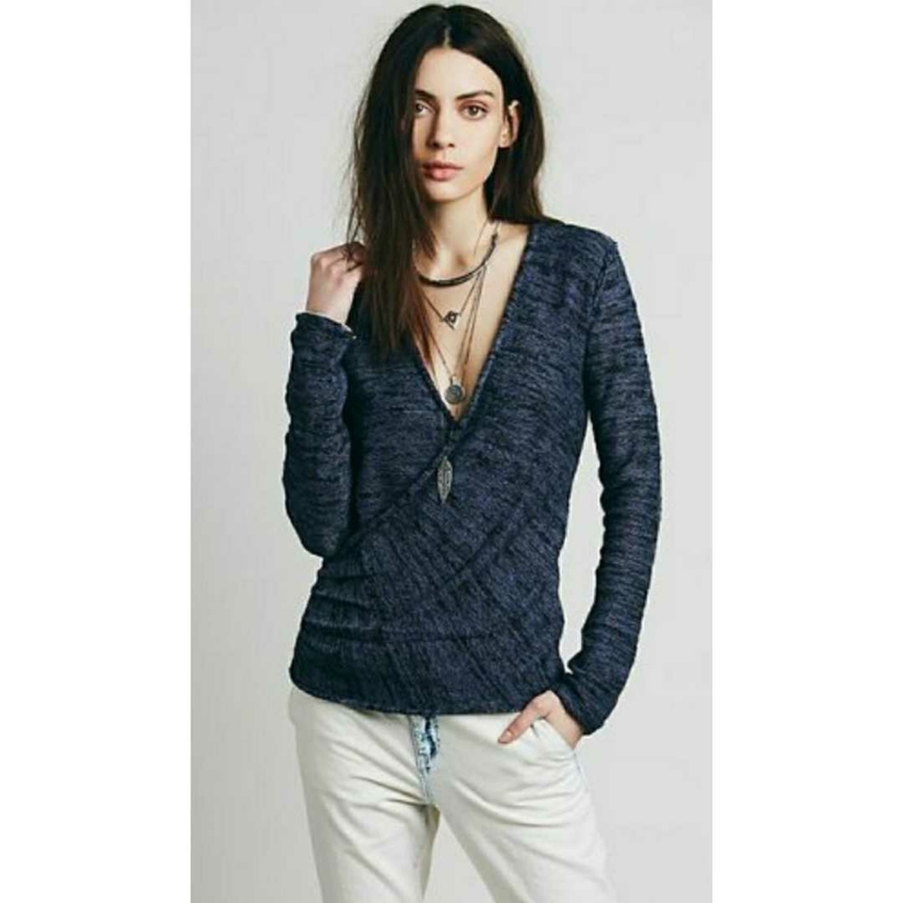 Free People Gotham Faux Wrap Sweater Navy Blue - Picture 1 of 5